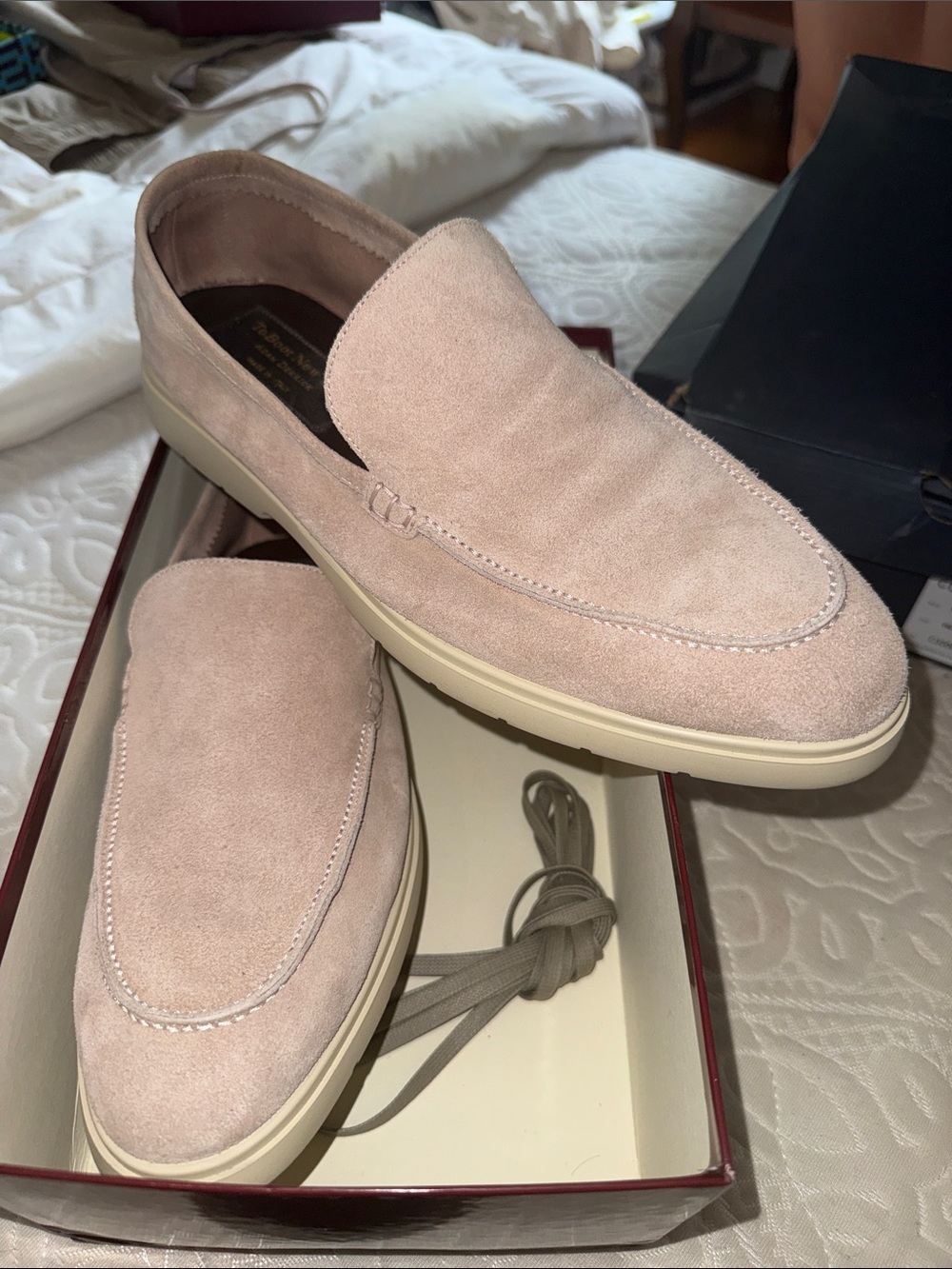 Men's Suede Slip-On Loafers in Light Pink